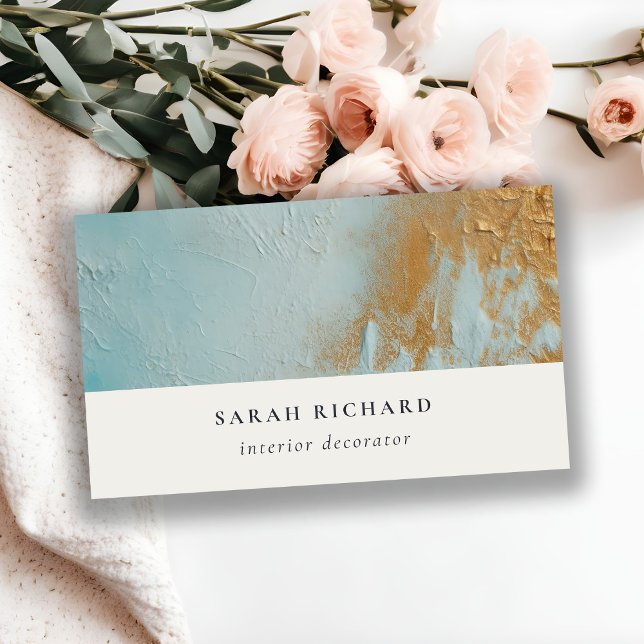 Classy Artistic Aqua Blue Gold Oil Paint Texture Business Card (Creator Uploaded)