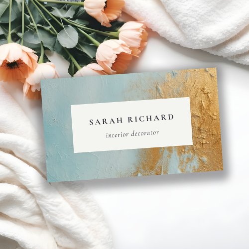 Classy Artistic Aqua Blue Gold Oil Paint Texture Business Card