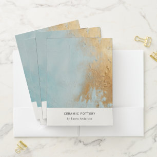 Classy Artistic Aqua Blue Gold Oil Paint Texture Pocket Folder