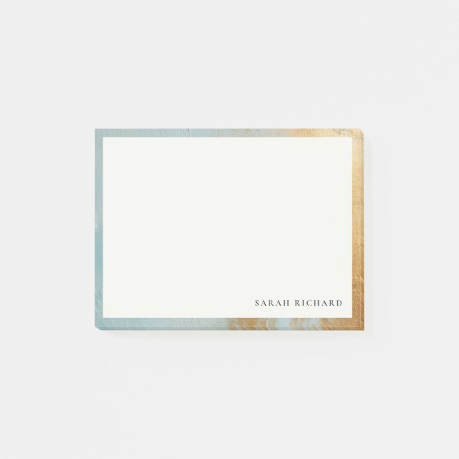 Classy Artistic Aqua Blue Gold Oil Paint Texture Post-it Notes (Front)