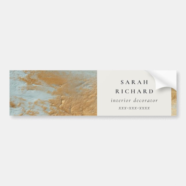 Classy Artistic Aqua Gold Gold Oil Paint Business Bumper Sticker (Front)