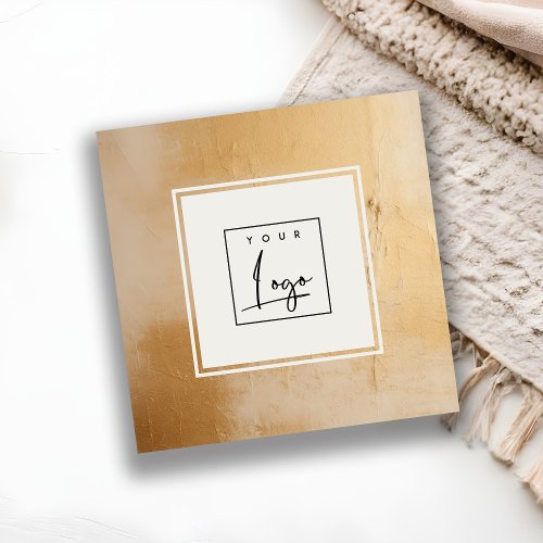 Classy Artistic Beige Gold Oil Paint Texture Logo Square Business Card