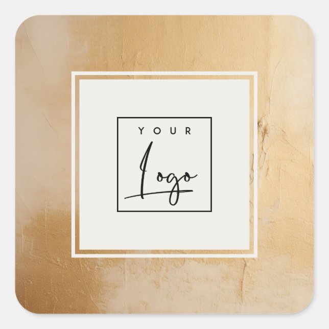 Classy Artistic Beige Gold Oil Paint Texture Logo Square Sticker (Front)
