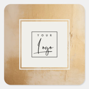 Classy Artistic Beige Gold Oil Paint Texture Logo Square Sticker