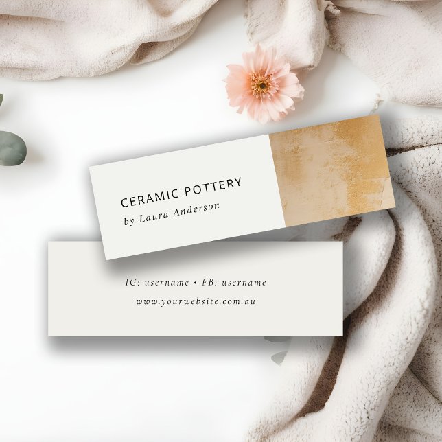 Classy Artistic Beige Gold Oil Paint Texture Mini Business Card (Creator Uploaded)