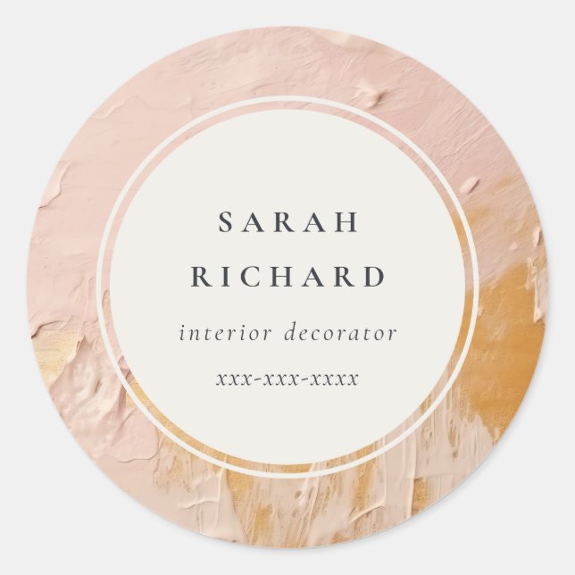 Classy Artistic Bush Pink Gold Oil Paint Business Classic Round Sticker (Front)