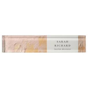Classy Artistic Bush Pink Gold Oil Paint Business Desk Name Plate
