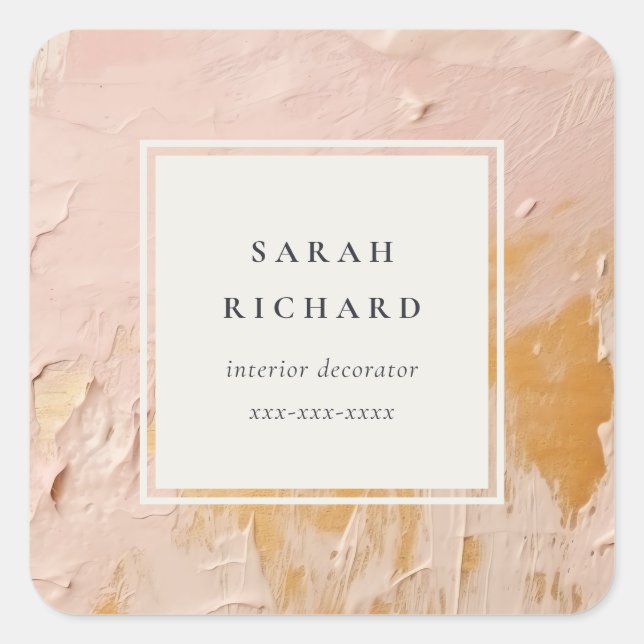 Classy Artistic Bush Pink Gold Oil Paint Business Square Sticker (Front)