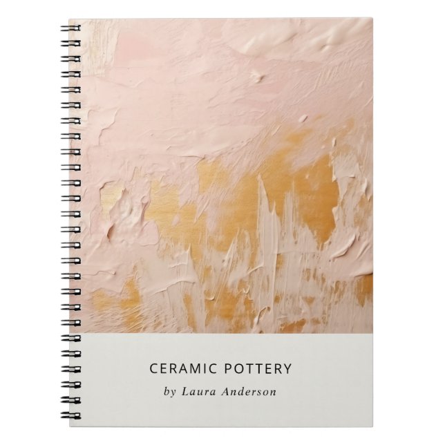 Classy Artistic Bush Pink Gold Oil Paint Texture Notebook (Front)