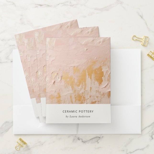 Classy Artistic Bush Pink Gold Oil Paint Texture Pocket Folder (In Situ)