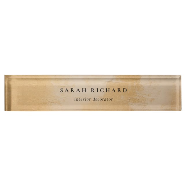 Classy Artistic Chic Beige Gold Oil Paint Business Desk Name Plate (Front)