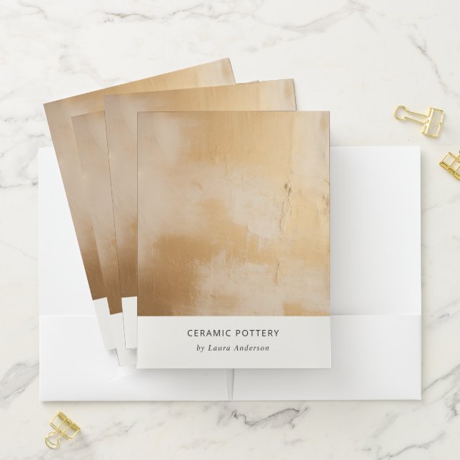 Classy Artistic Chic Beige Gold Oil Paint Texture Pocket Folder (In Situ)