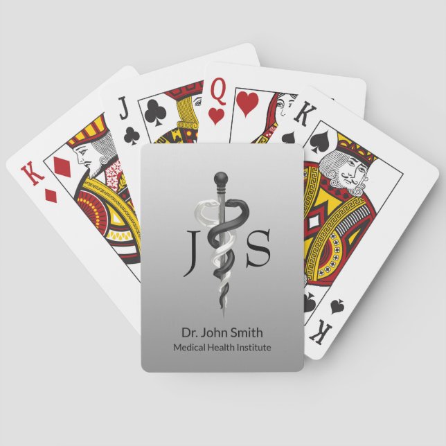 Classy Asclepius Noble Medical Elegant Black White Poker Cards (Back)