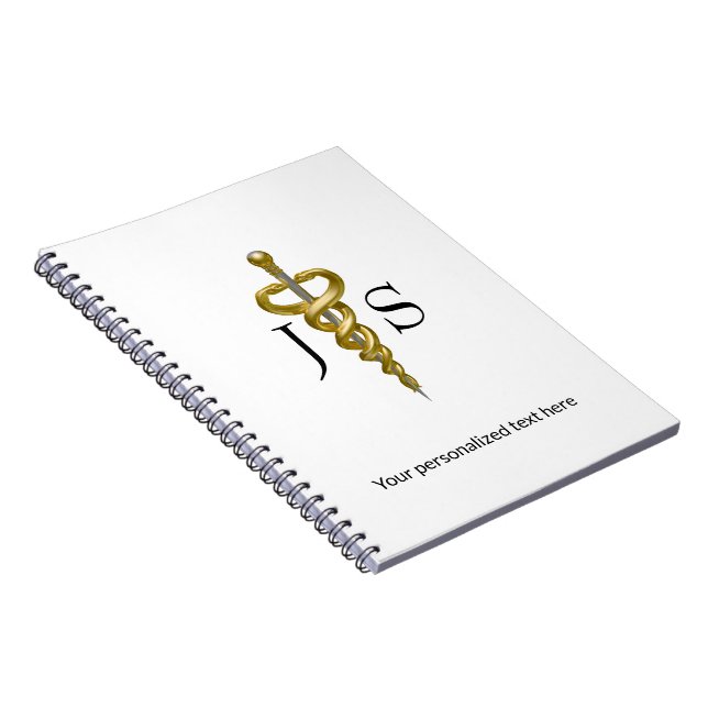 Classy Asclepius Noble Medical Elegant Gold Silver Notebook (Right Side)