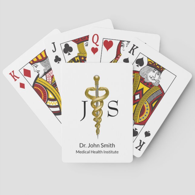 Classy Asclepius Noble Medical Elegant Gold Silver Poker Cards (Back)