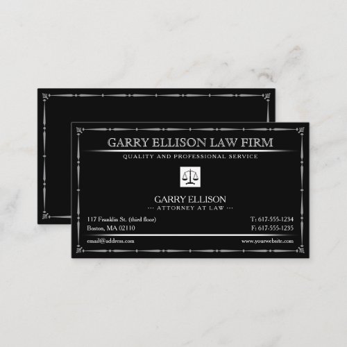 Classy Attorney at Law  Lawyer Black Business Card