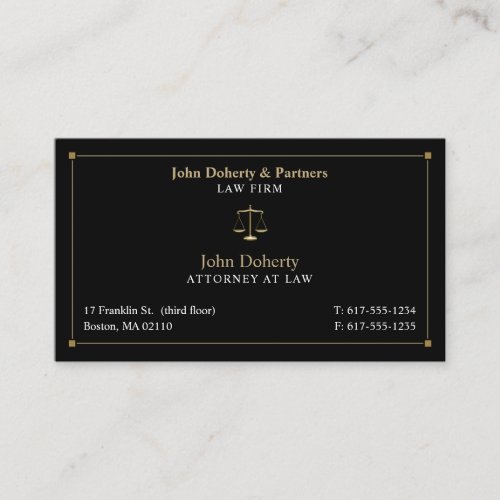 Classy Attorney at Law  Lawyer Black Gold Business Card