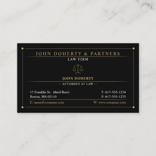 Classy Attorney at Law  Lawyer Black Gold Business Card