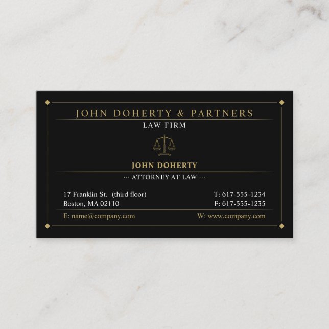 Classy Attorney at Law | Lawyer Black Gold Business Card (Front)