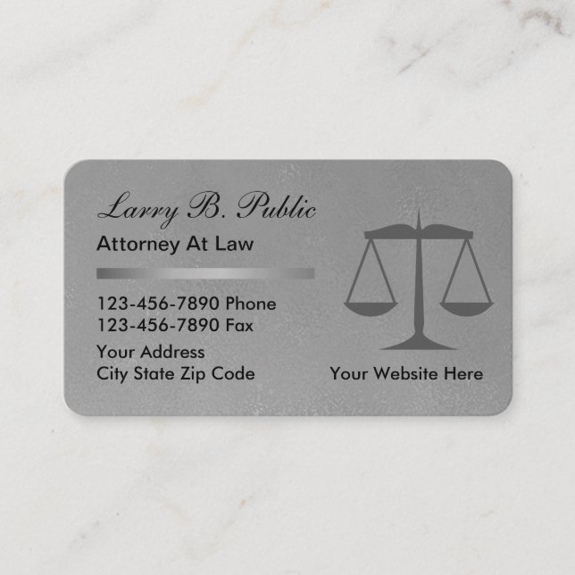 Classy Attorney at Law | Lawyer Black Silver Business Card (Front)