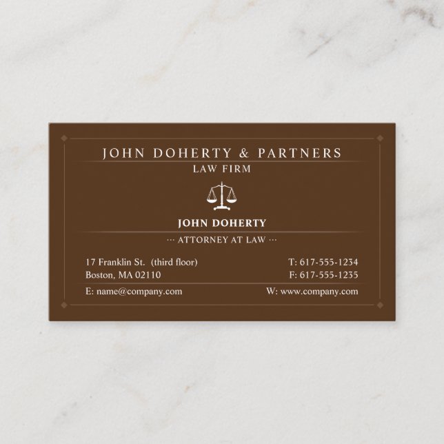 Classy Attorney at Law | Lawyer Brown Business Card (Front)