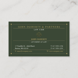 Classy Attorney at Law   Lawyer Gold Green Business Card