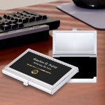 Classy Attorney Business Card Holder<br><div class="desc">Classy Attorney business card holder with modern design that includes a gold looking law scale and gold design line element all digitally printed on the cover. Lets you personalize and make your own by customizing the text on the front to give your presentation a professional touch and great first impression....</div>
