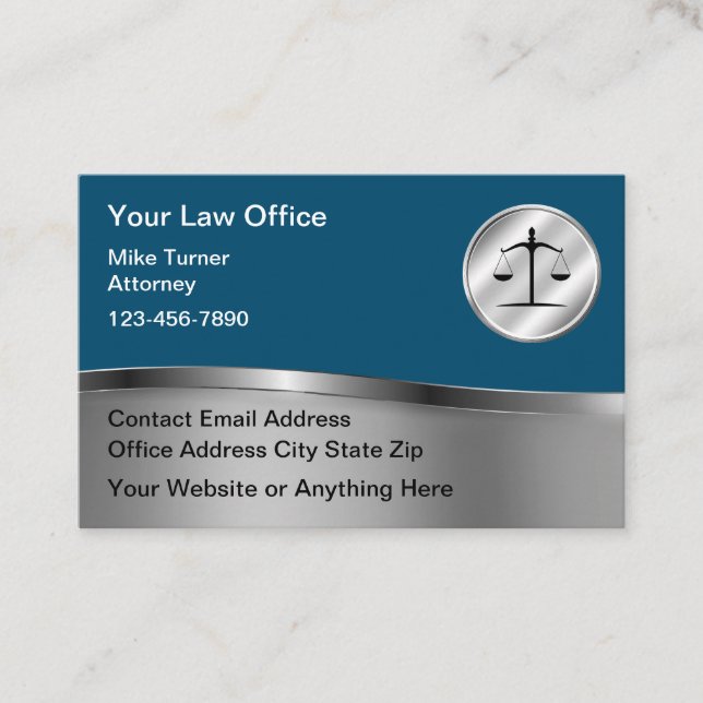 Classy Attorney Silver Tone Business Card (Front)