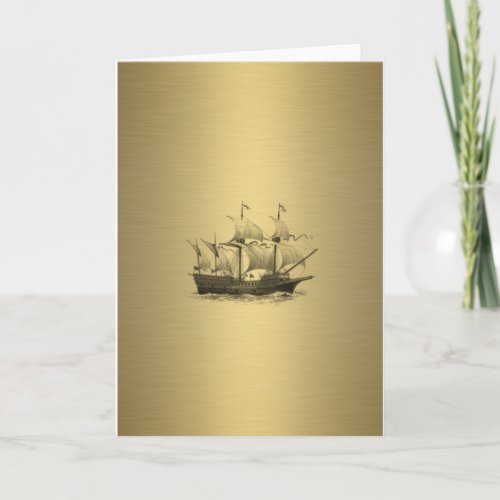 Classy attractive Golden look Ancient ship Holiday Card