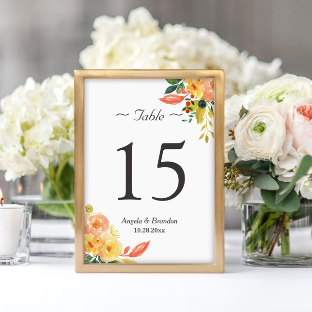 Classy Autumn Peach Floral Wedding Table Number (Creator Uploaded)
