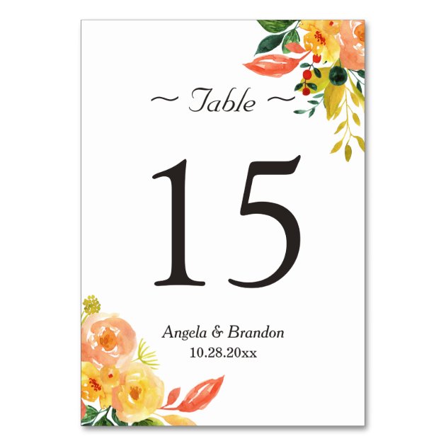 Classy Autumn Peach Floral Wedding Table Number