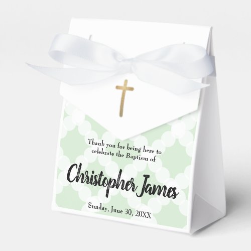 Classy Baby Boy baptism mint green Gold Cross Favor Boxes