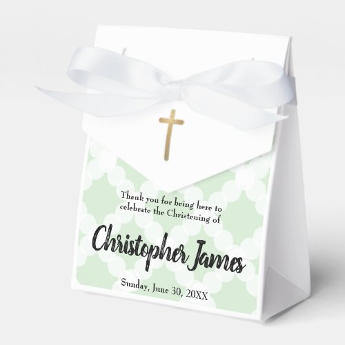 Classy Baby Boy Christening mint green Gold Cross  Favor Boxes