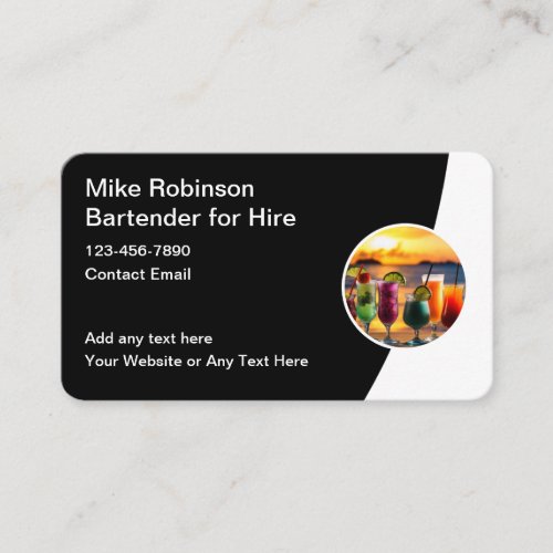 Classy Bartender For Hire Business Card