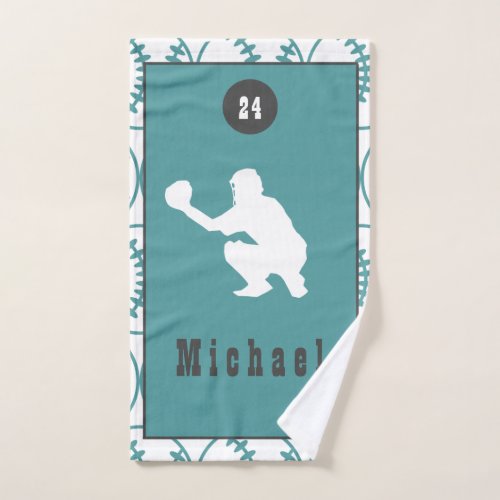 Classy Baseball Player Coach Name Team Number Blue Hand Towel