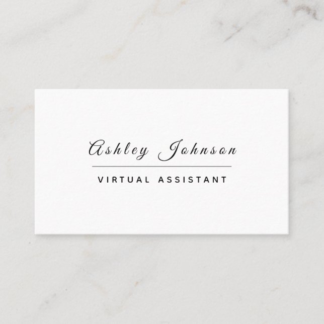 Classy Basic Plain White Virtual Assistant Clean Business Card (Front)