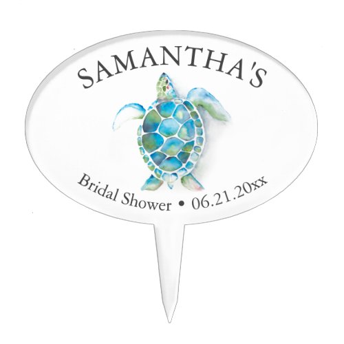 Classy Beach Sea Turtle Bridal Shower  Cake Topper