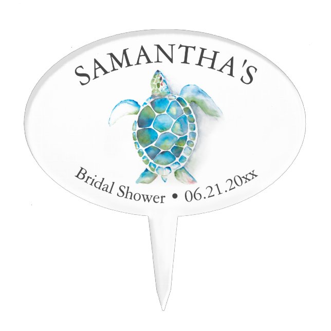 Classy Beach Sea Turtle Bridal Shower  Cake Topper (Front)