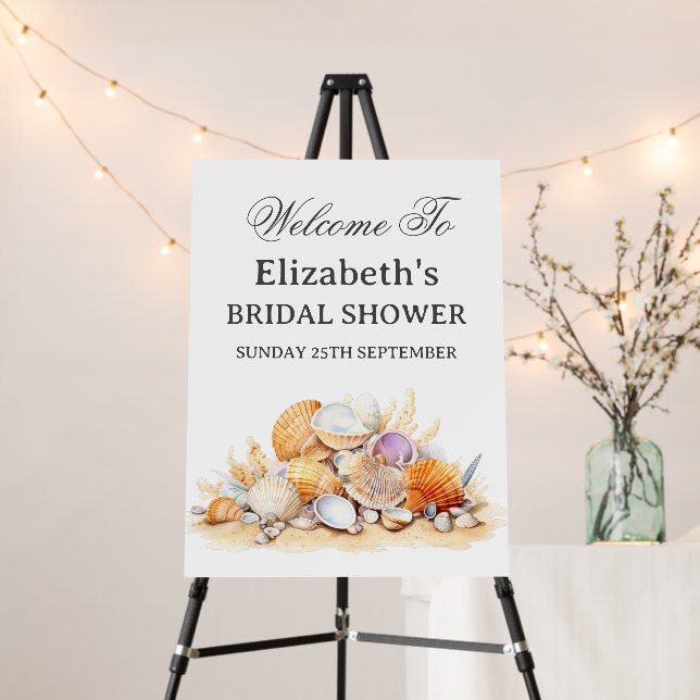 Classy Beach Seashell Bridal Shower Welcome Sign (In Situ (Stand))