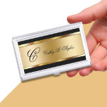 Classy Beauty Business Card Holders<br><div class="desc">Glitzy beauty business card case in gold colored monogram name emblem you can make your own by adding your name,  company name or initials. Designed for any beauty consultant,  hairdresser,  or makeup artist and presents your business cards in a stylish way.</div>