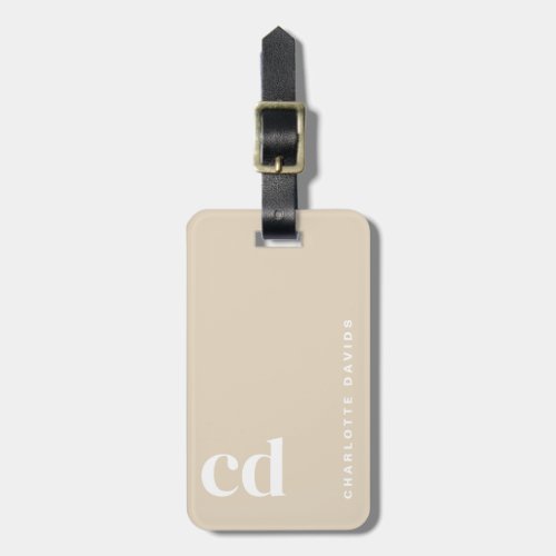 Classy Beige Cream Monogram Luggage Tag