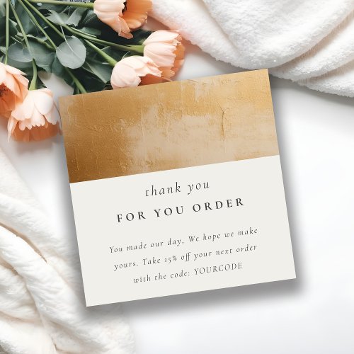 Classy Beige Gold Oil Paint Texture Thank You Square Business Card