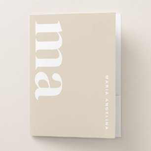 Classy Beige Monogram Pocket Folder