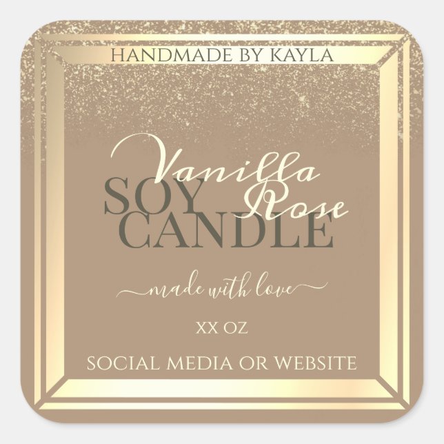 Classy Beige Product Packaging Labels Gold Frame (Front)