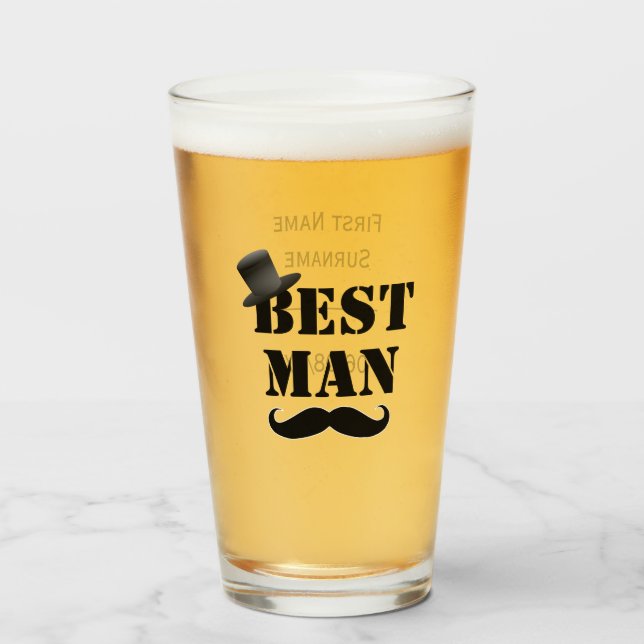 Classy Best Man Mustache Top Hat Custom Glass (Front Filled)