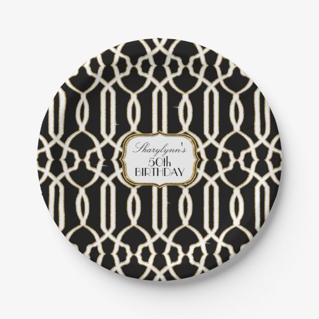Classy Birthday Party Decor Trellis Lattice Gold Paper Plates (Front)