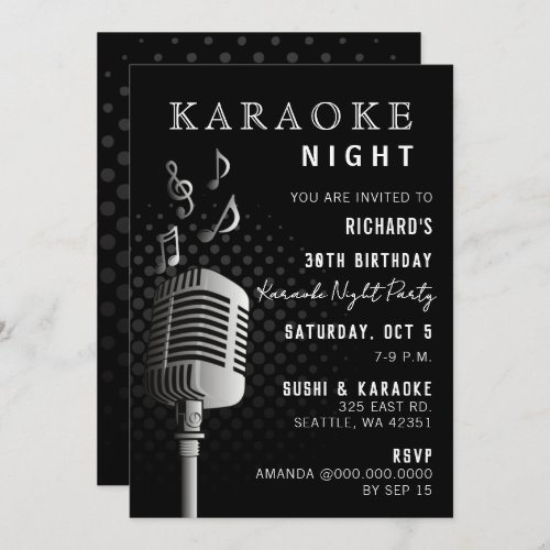 Classy Black 30th Birthday Karaoke Night Party Invitation