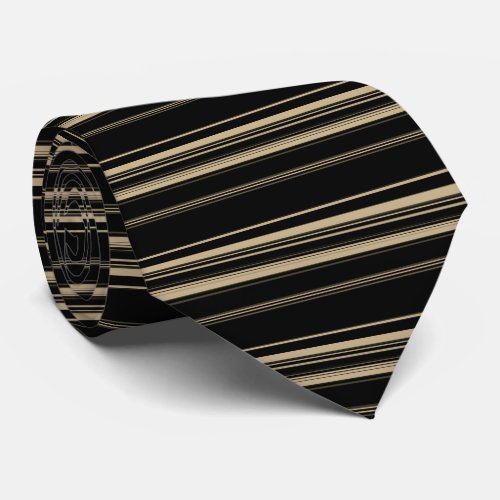 Classy Black and Beige Striped Pattern Neck Tie