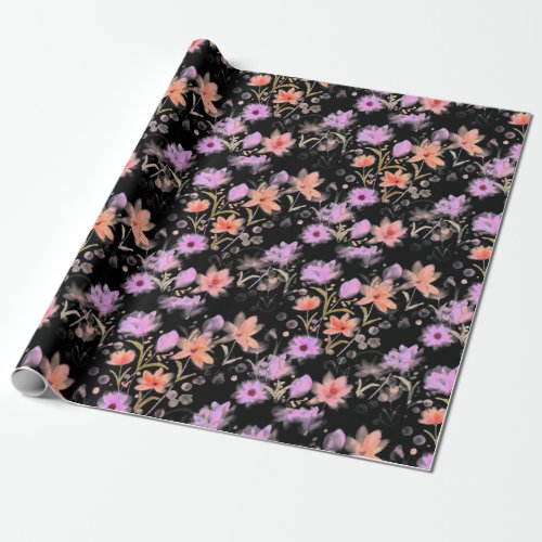 Classy Black and Blush Pink Vintage Floral Pattern Wrapping Paper