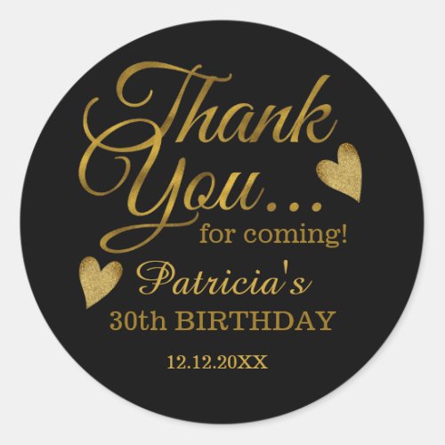Classy Black And  Gold 30th Birthday Thank You Classic Round Sticker